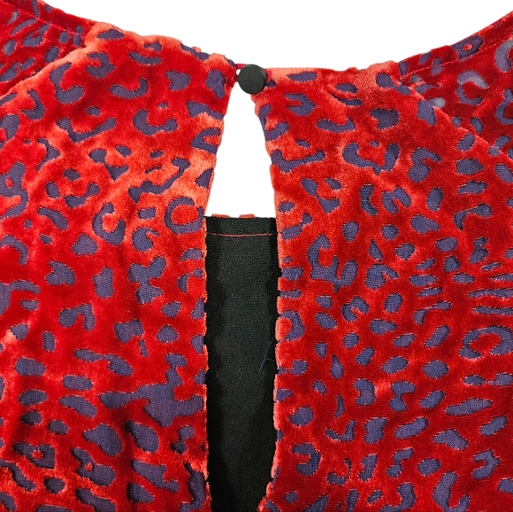 Johnny Was Jade Red Burnout Velvet Mini Dress Size XS Animal Print Silk Blend - Picture 12 of 16
